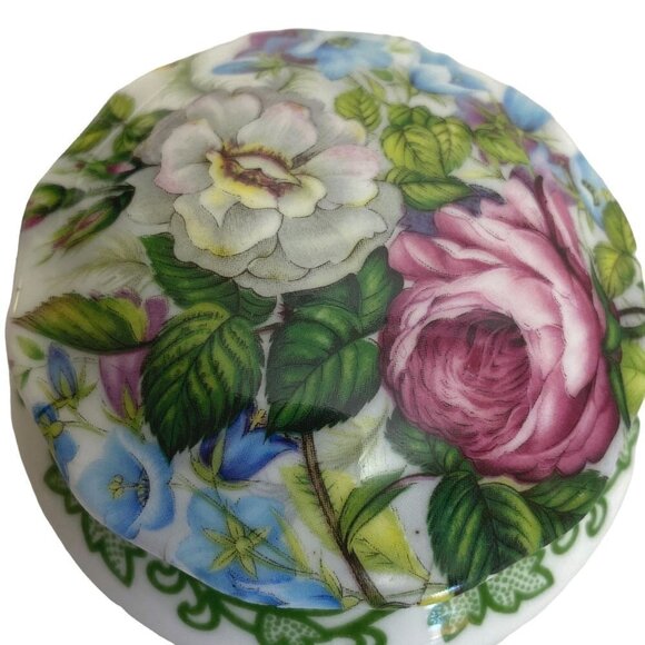 Cottage Floral Box Vintage Crownford Bone China USA 2 1/2" dia Cabbage Rose - Picture 4 of 10